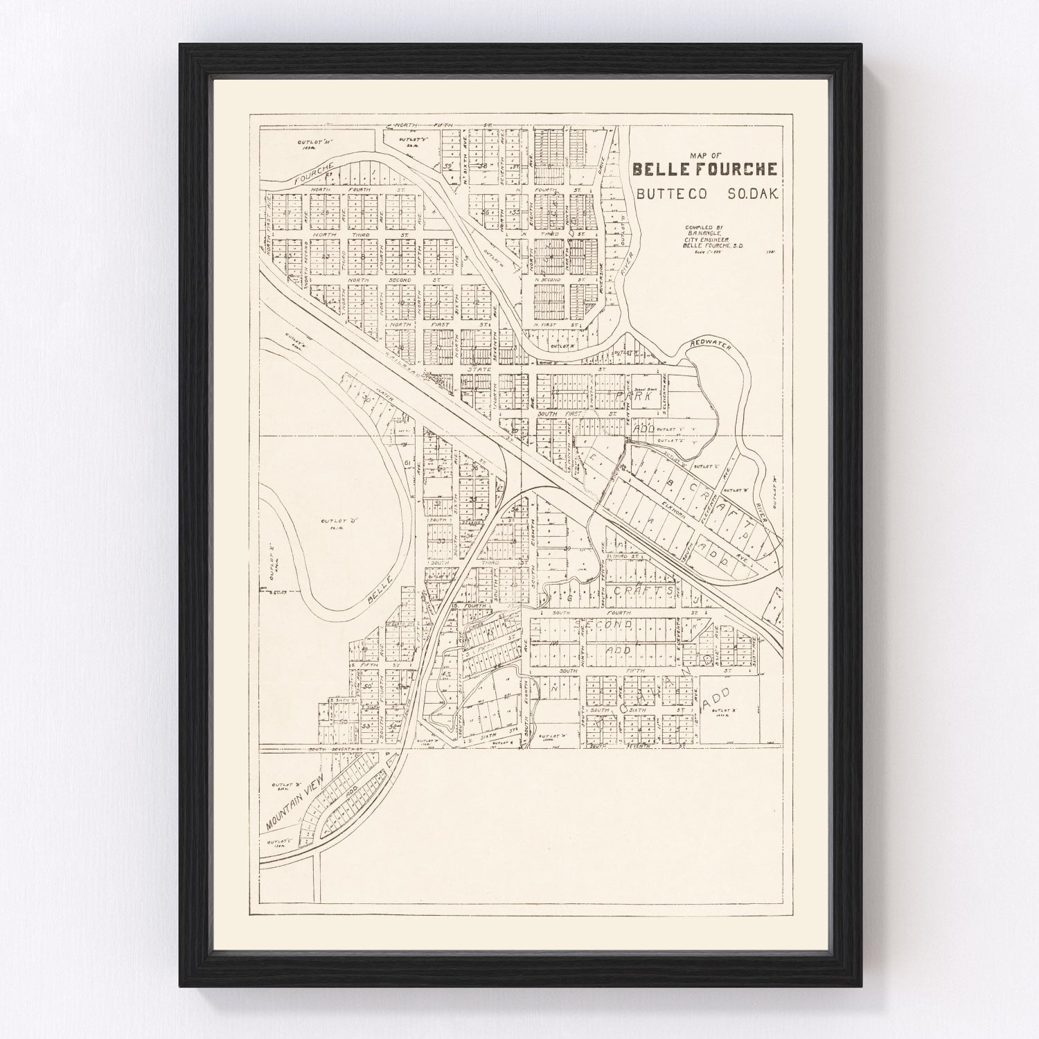 Vintage Map of Belle Fourche, South Dakota 1949