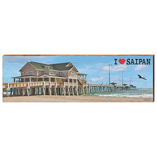 Popular I Heart Saipan Blue Heron Home Decor Art Print on Real Wood (9.5