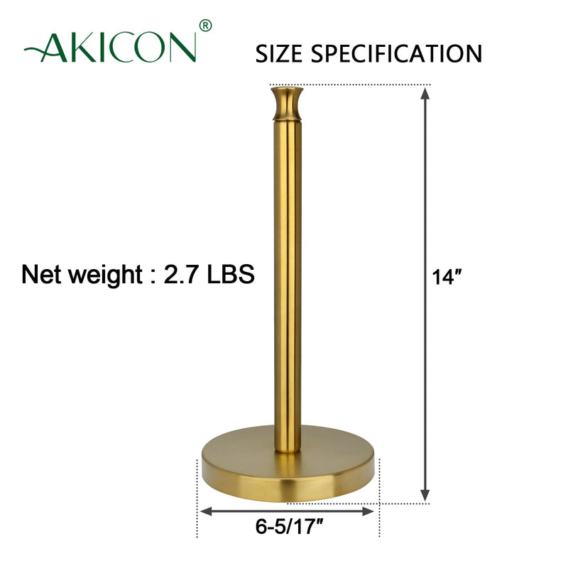 Brushed Gold Paper Towel Holder Roll Dispenser Stand for Kitchen Countertop & Dining Room Table - AK79303-BTG