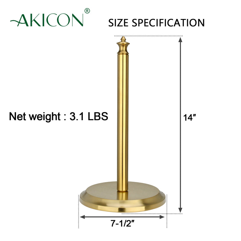 Brushed Gold Paper Towel Holder Roll Dispenser Stand for Kitchen Countertop & Dining Room Table - AK79304-BTG
