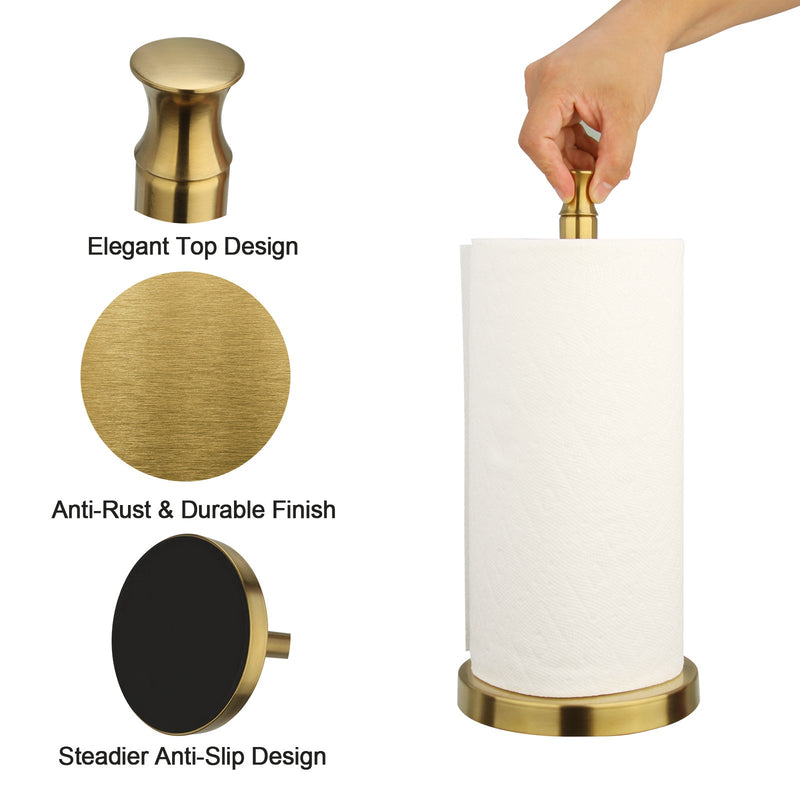Brushed Gold Paper Towel Holder Roll Dispenser Stand for Kitchen Countertop & Dining Room Table - AK79303-BTG