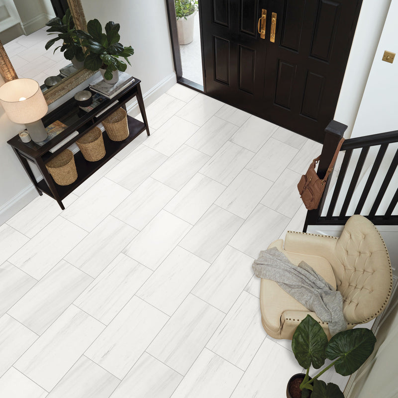 Bianco Dolomite Classic Marble Polished Floor Wall Tile installed foyer floor