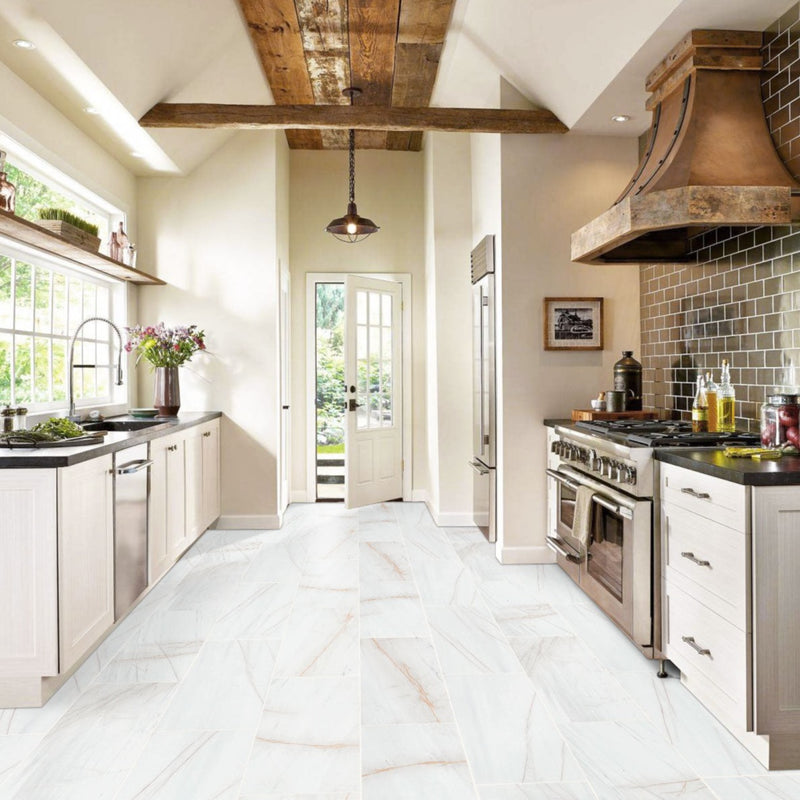 Bianco Dolomite Golden Spider Marble Polished Floor Wall Tile installed kitchen floor
