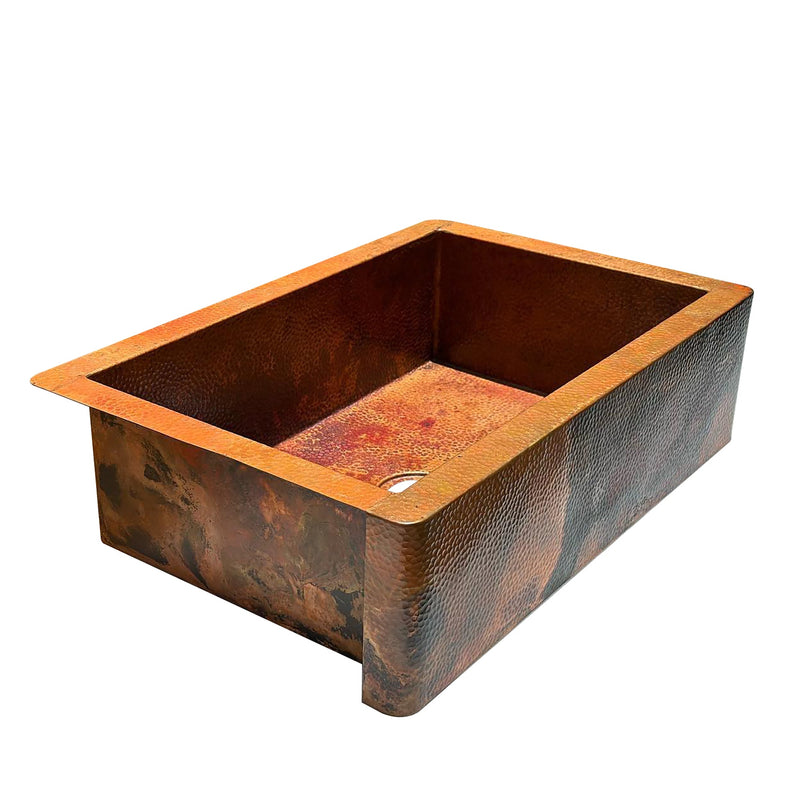 Hammered Copper Apron Front Single Kitchen Basin Sink -Onyx
