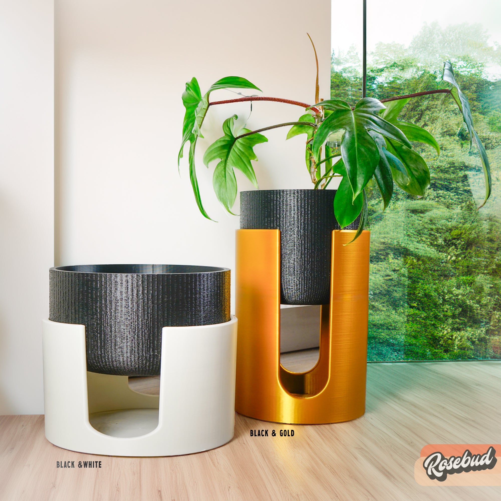 ceramic plant pot holders indoors Modern Elevated Planter and Plant Stand Set