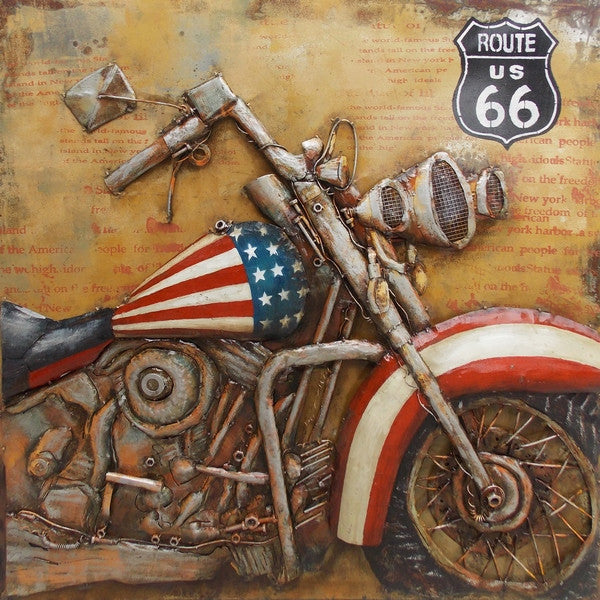 Evel Knievel Style American Flag Motorcycle 3D Wall Art Metal Cutout P