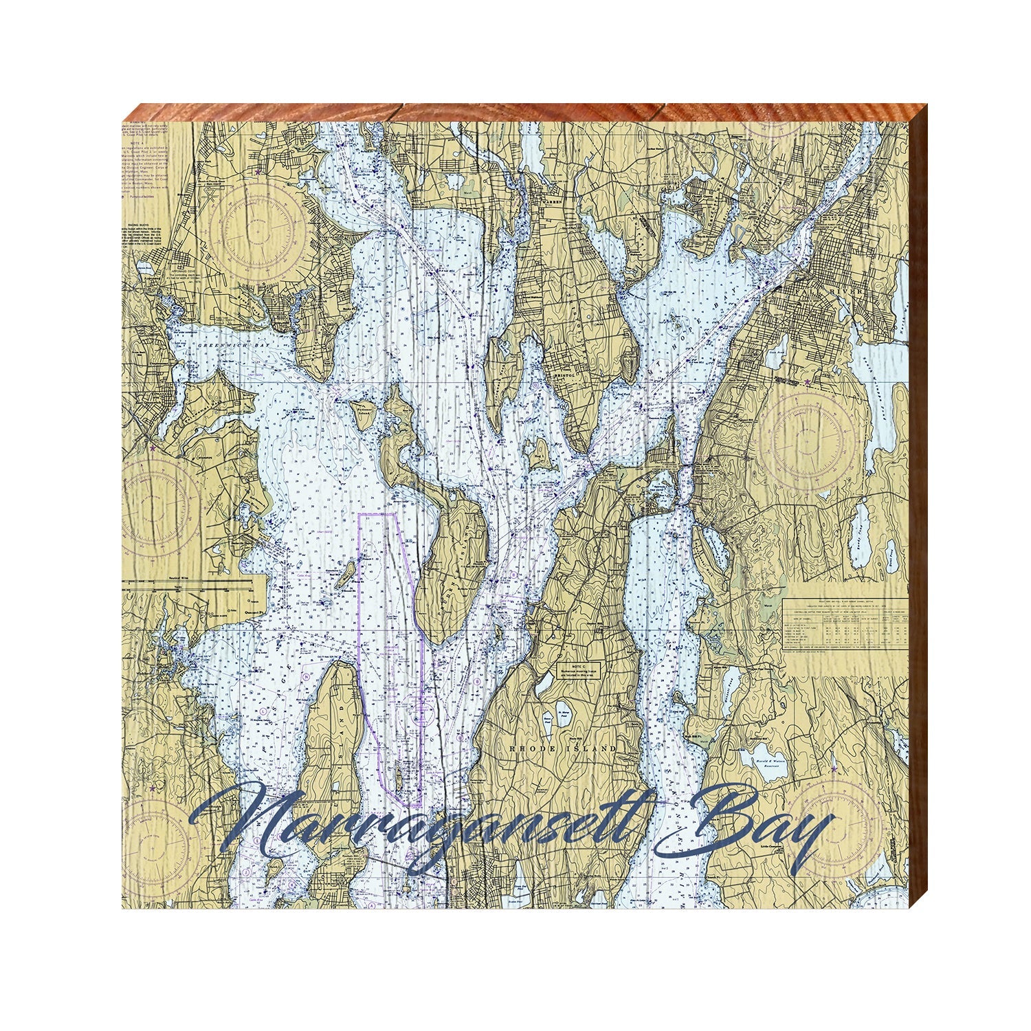 Narragansett Bay NOAA Chart Map Real Wood Art Print