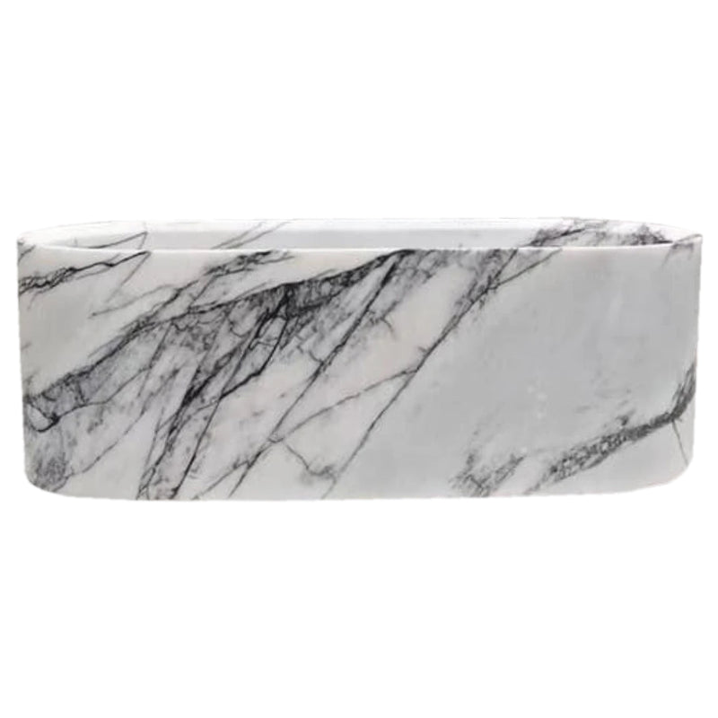 New York Marble Bathtub Hand-carved from Solid Marble Block (W)32" (L)73" (H)24" side view