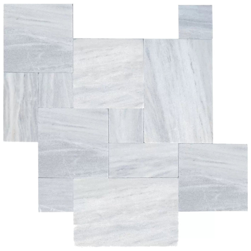 Solto white marble pavers tumbled pattern top view