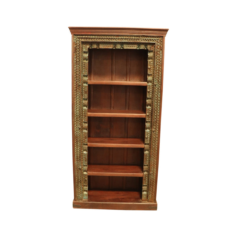 Antique Carved Doorframe Repurposed Rustic 5 Shelves Bookcase