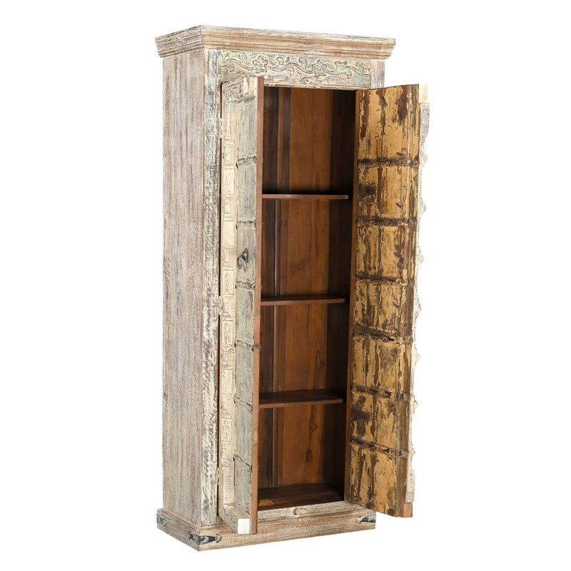 82 in. Tall Distressed White Antique Door Upcycled Solid Wood Armoire