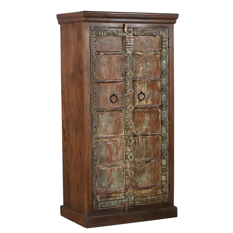 Antique Carved Door Repurposed 65 in. Tall Rustic Armoire