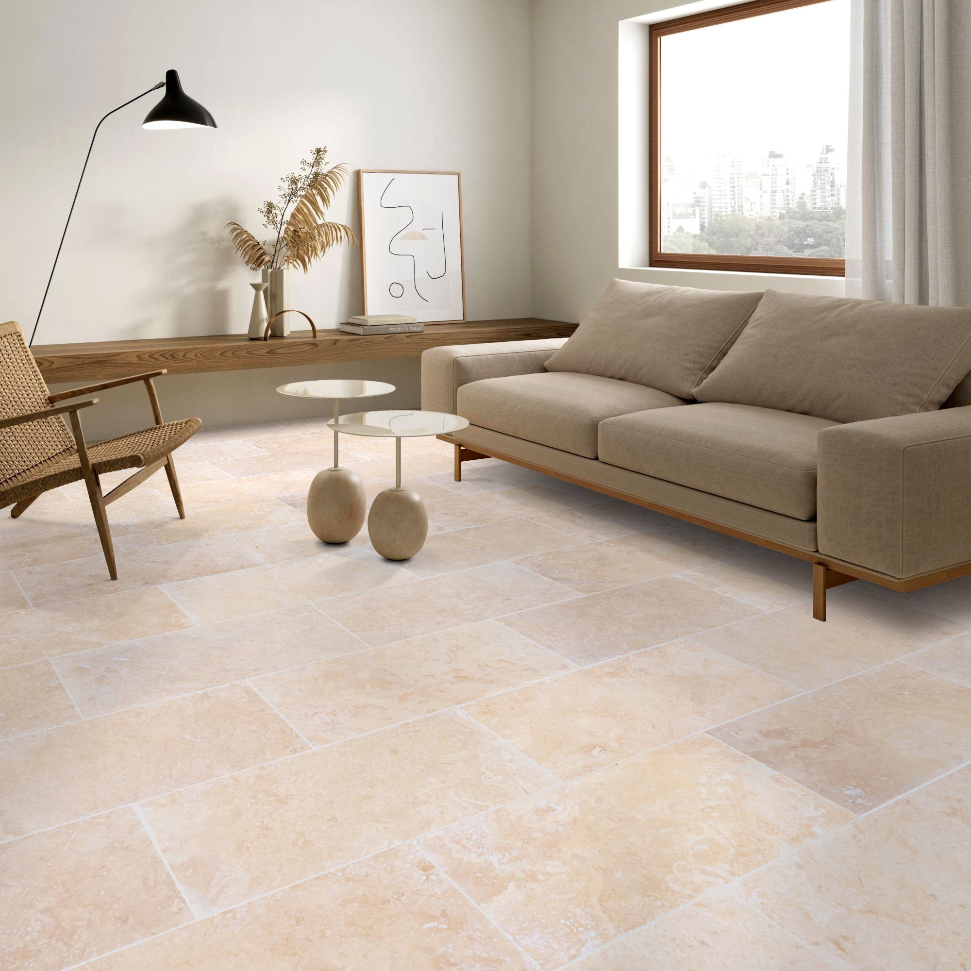 Illustration of Travertine Flooring For Scandinavian Living Rooms