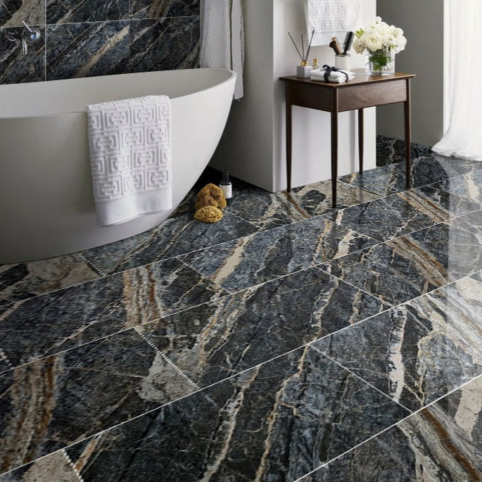 Adriatic Black Exotic Marble Polished Floor and Wall Tile - Large Format - Livfloors Collection