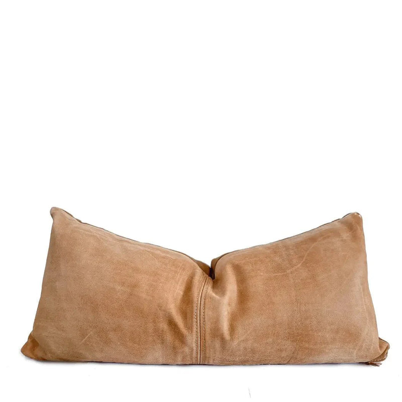 Queen Lumbar Leather Pillow - Tan Leather Pillow