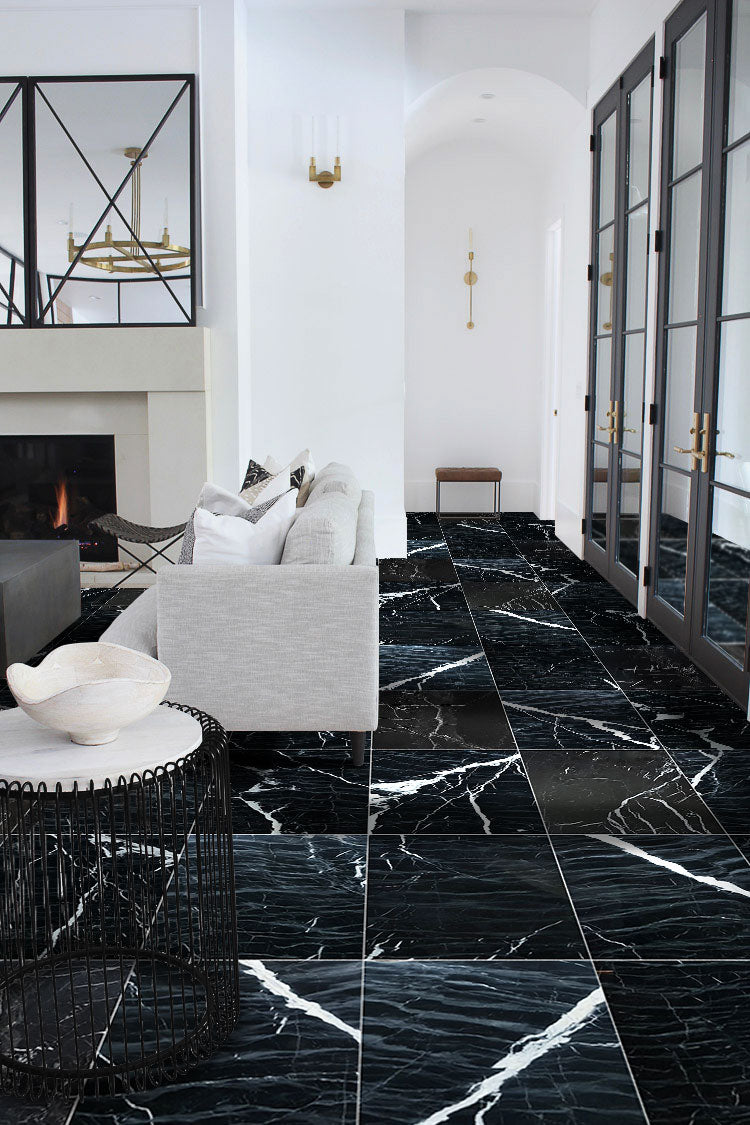 Alexandrette Black Marble Polished Floor and Wall Tile - Large Format - Livfloors Collection