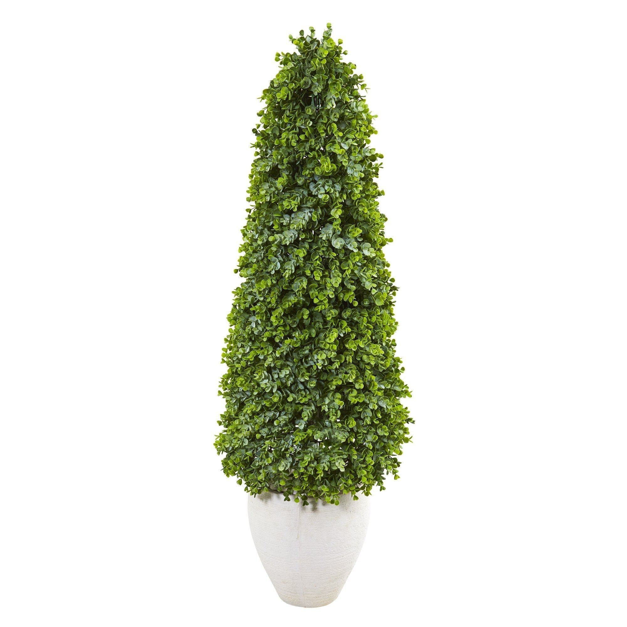 View of 52” Eucalyptus Topiary Artificial Tree in White Planter (Indoor/Outdoo