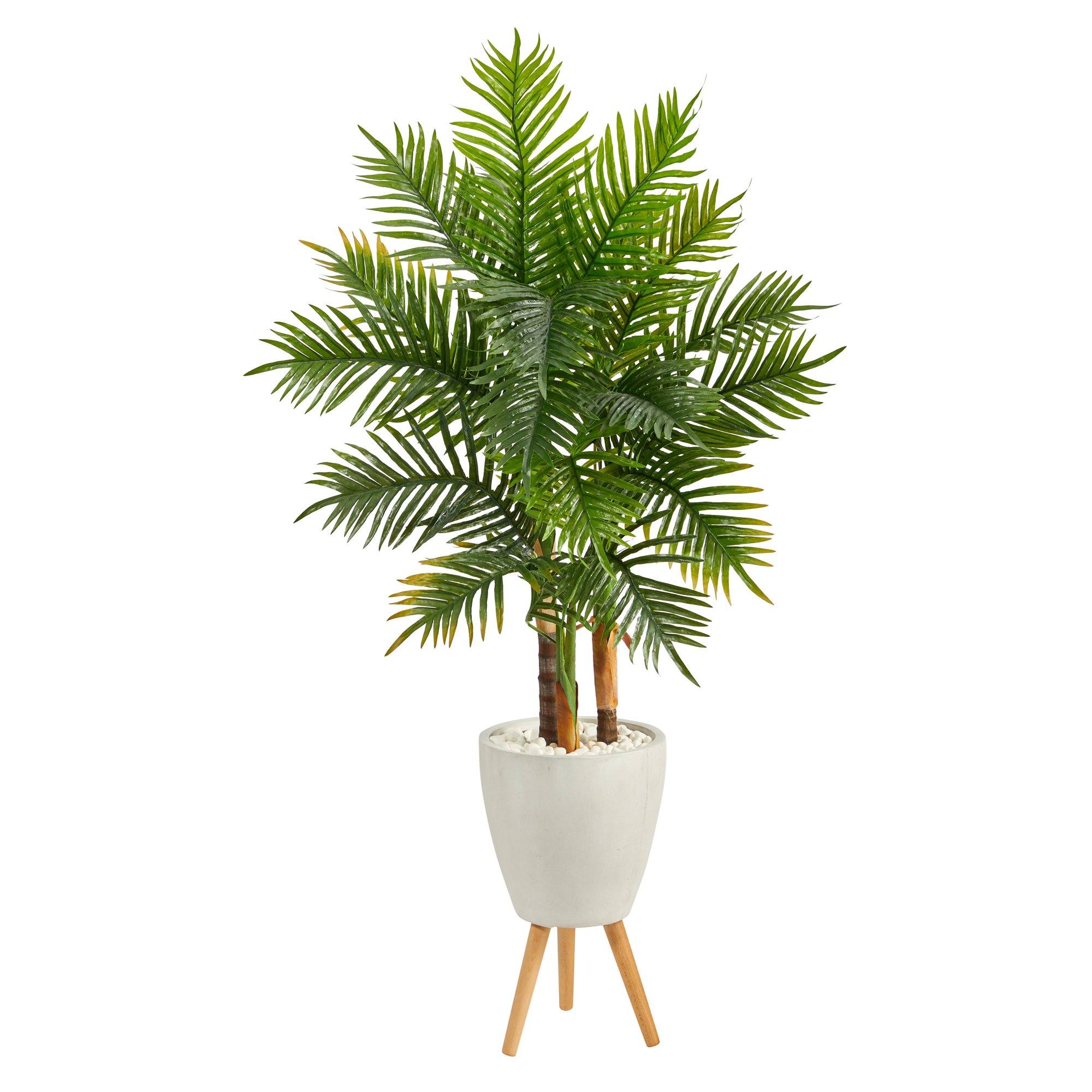 palm tree in planter Nearly Natural 63in. Areca Artificial Palm Tree in White Planter with Stand (Real Touch)