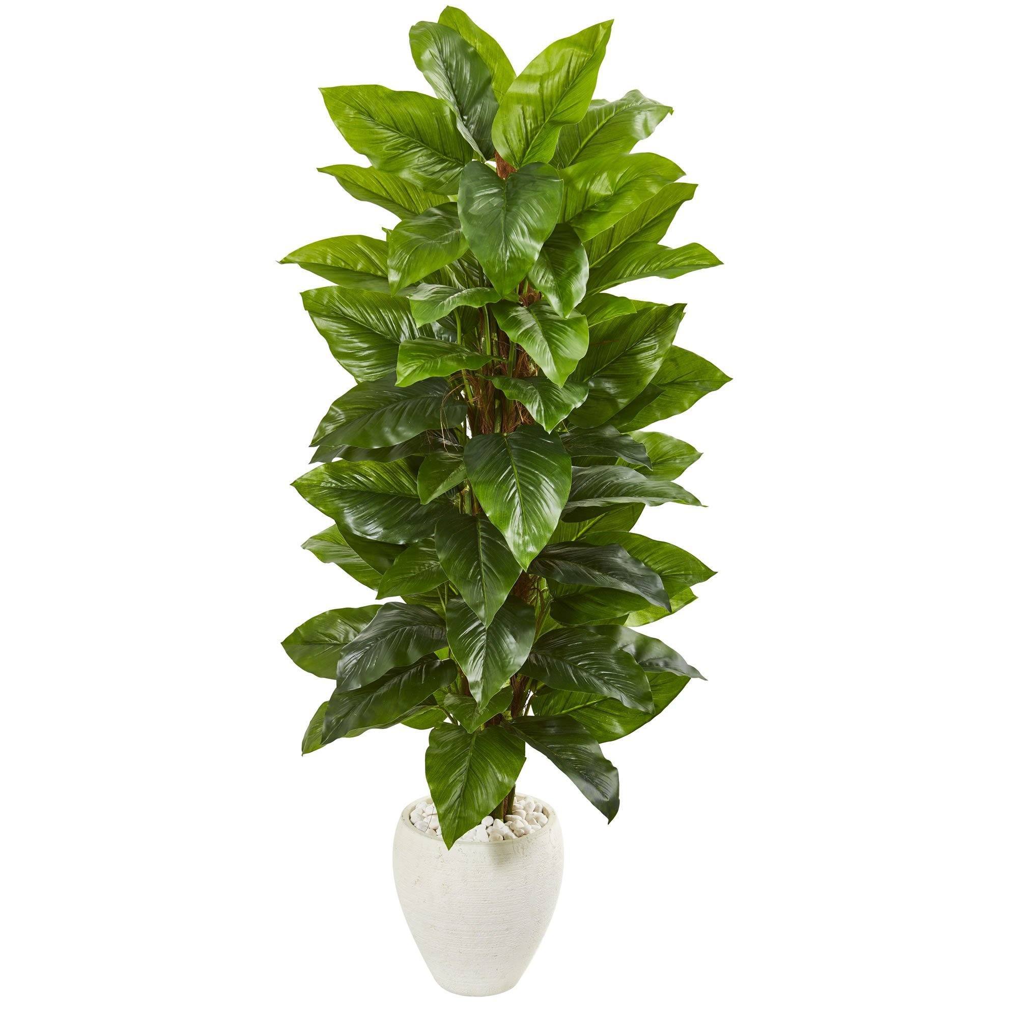 63” Large Leaf Philodendron Artificial Plant in White Planter (Real To