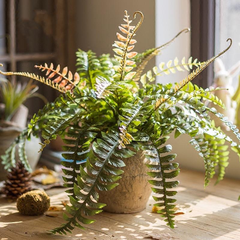 tall fern indoor plant Artificial Faux Plant Big Rock Fern Stem 22" Tall