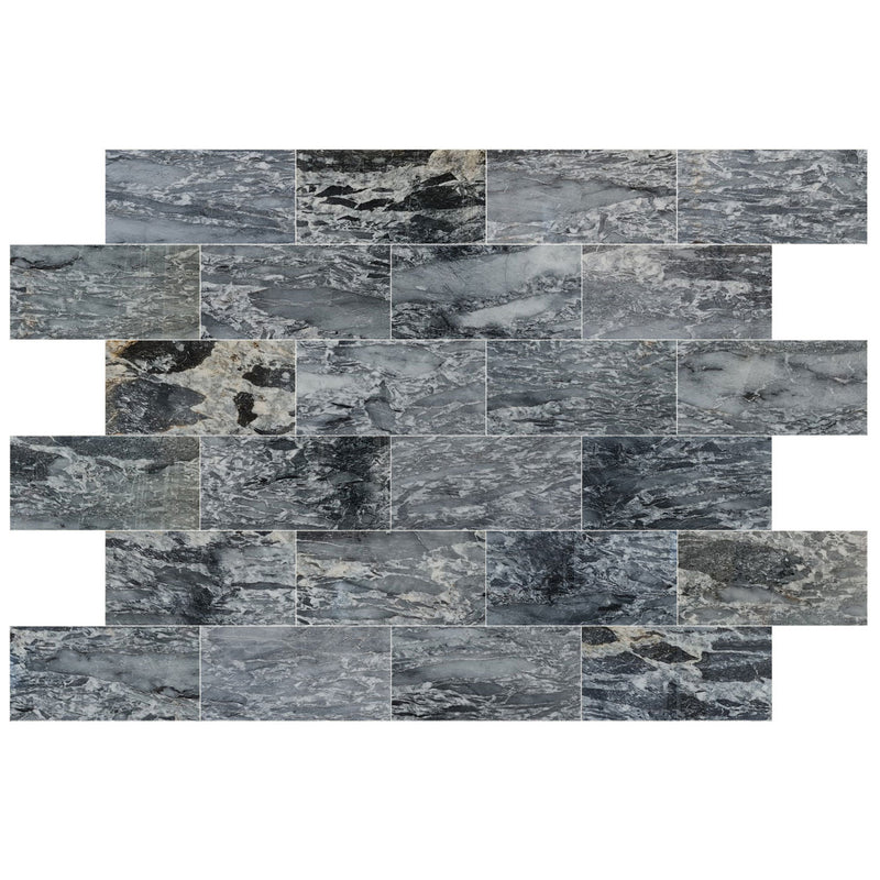 black leopard marble tile 18x36 polished 24 tiles top view