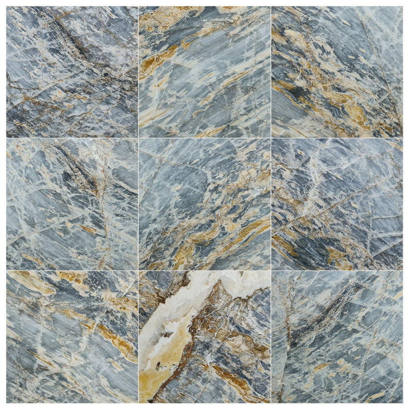 blue lagoon dolomite exotic marble tile large format 24x24 polished 9 tiles top view