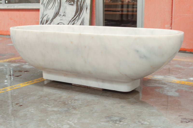 Bianco Carrara White Marble Bathtub Hand-carved from Solid Marble Block (W)30" (L)70" (H)20" angle view