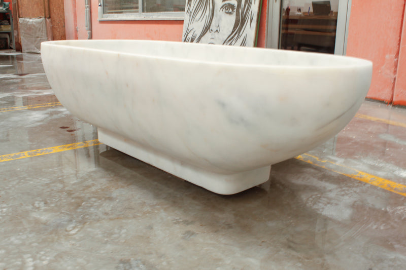 Bianco Carrara White Marble Bathtub Hand-carved from Solid Marble Block (W)30" (L)70" (H)20" side angle view