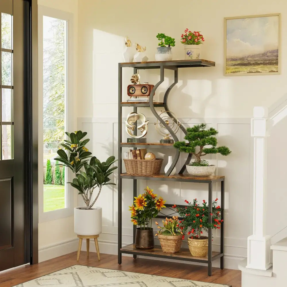 industrial plant stand indoor DecorBites™ Large 5-Tier Industrial Plant Stand Shelf