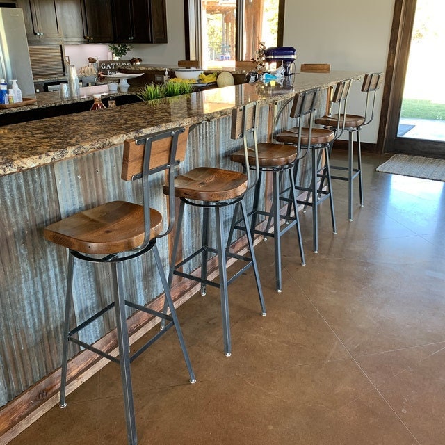 Set of 4 Bar Stools, Swiveling Scooped Seat Brewsters, Tractor Seat Industrial Bar Stool, Counter Stools - Great for commercial or home