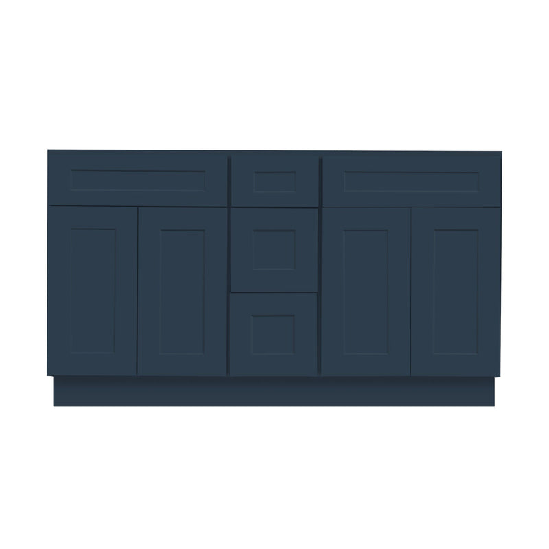 60 Inch Navy Blue Shaker Double Sink Bathroom Vanity with Drawers