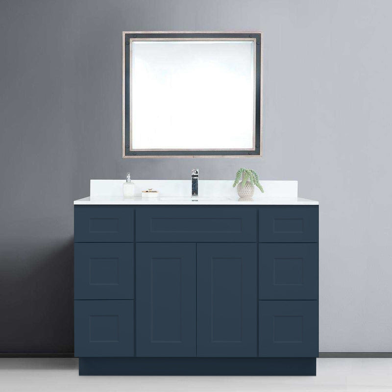 60 Inch Navy Blue Shaker Single Sink Bathroom Vanity with Drawers