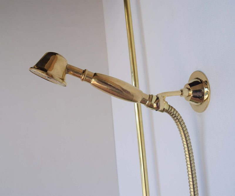 Unlacquered brass exposed shower system