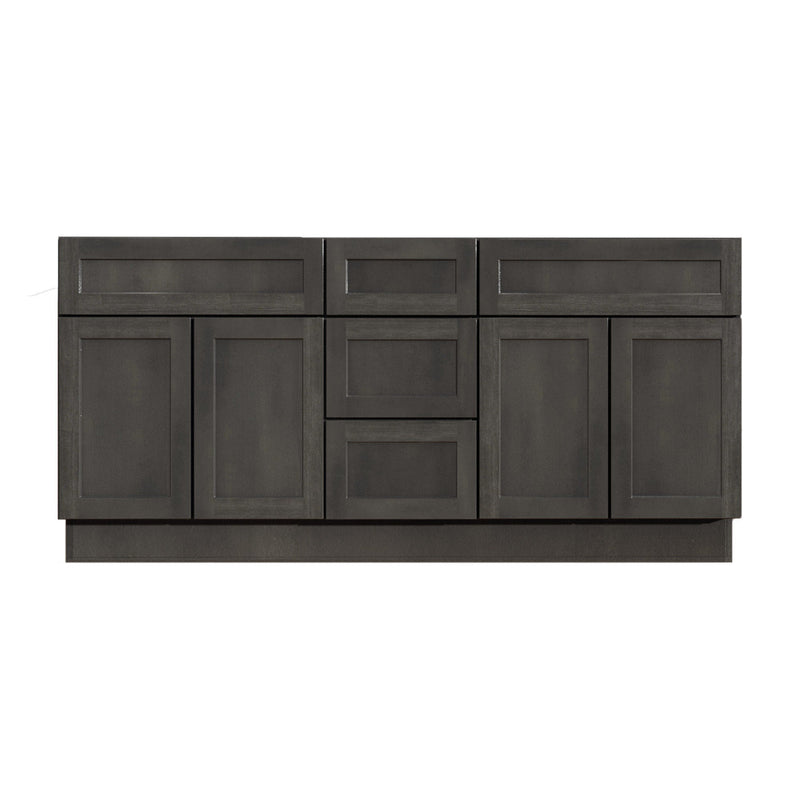 60 Inch Gray Stained Shaker Double Sink Bathroom Vanity with Drawers