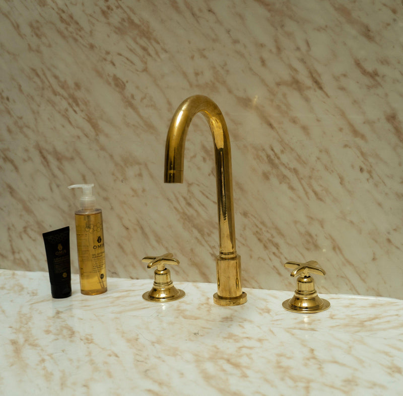 Unlacquered Brass Widespread Bathroom Sink Faucet 3 Hole