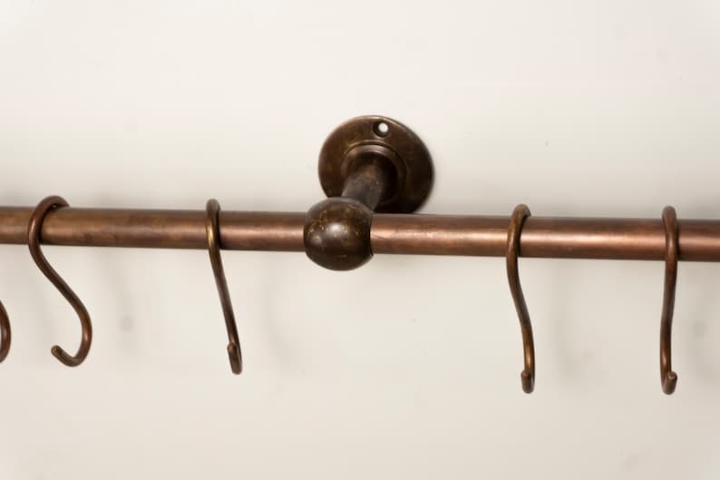 Oil Rubbed Pot Rack kitchen Storage - Copper Kitchen Rail with Hooks