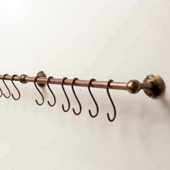 Oil Rubbed Pot Rack kitchen Storage - Copper Kitchen Rail with Hooks