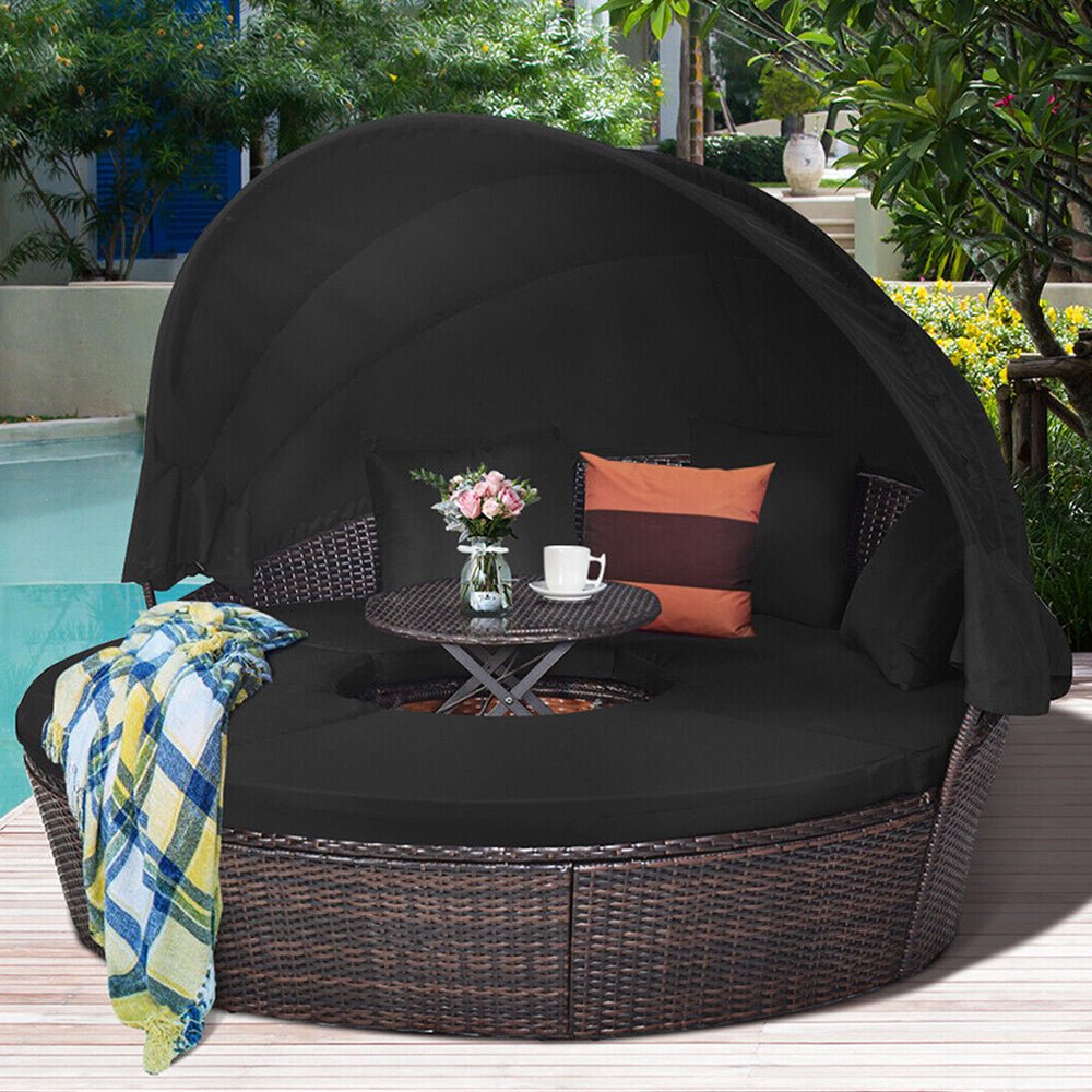 Alora Outdoor Rattan Patio Daybed With Adjustable Backrest, Canopy Roof, Storage Box And Cup Holders (SAK54220) main image 0
