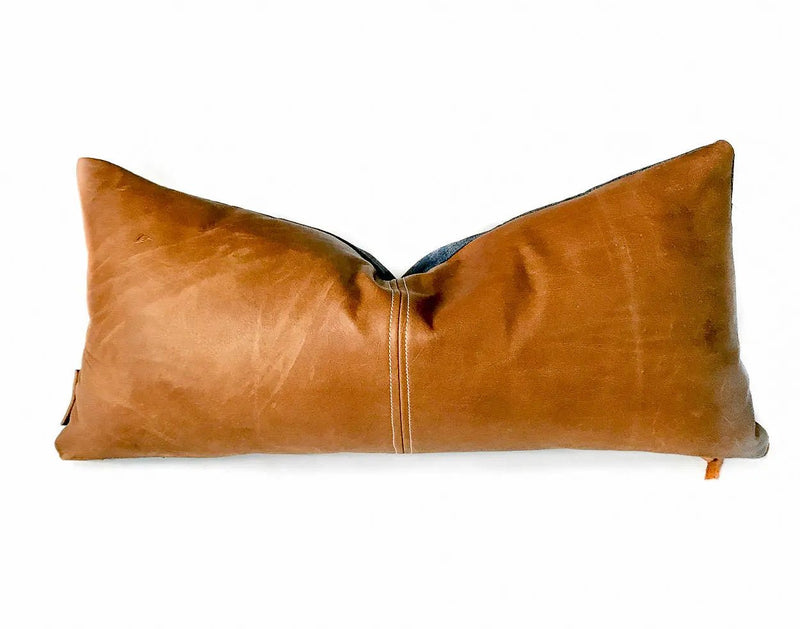 Queen Lumbar Leather Pillow - Tan Leather Pillow