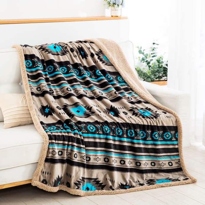 Southwestern Sherpa Lined Throw Blanket