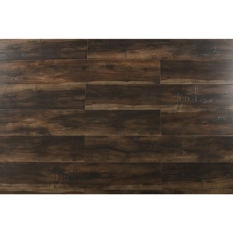 12mm laminate flooring smokey walnut AC3 textured click-lock top wide view