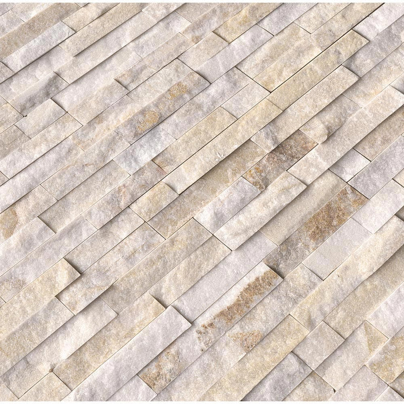 Arctic golden split face ledger panel 6X24 quartzite wall tile LPNLQARCGLD624 product shot multiple tiles angle view
