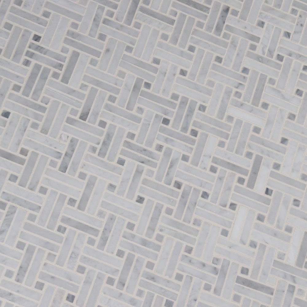 Msi Carrara White Basket Weave Polished Marble Mosaic Tile Pattern 4651