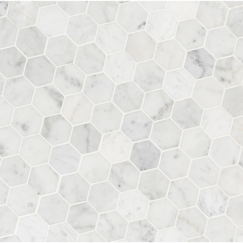 MSI Carrara White Hexagon Honed Marble Mesh-Mounted Mosaic Tile