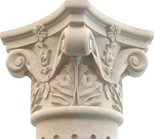 Crema marfil marble hand-carved column head 20x20x79 MEGCL01 angle view