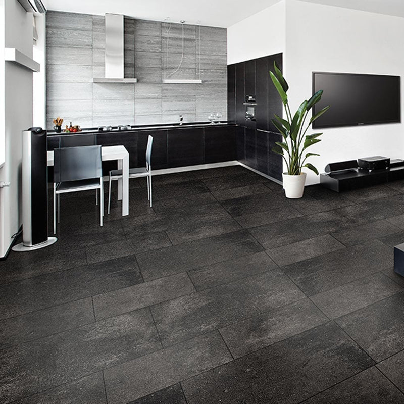 Crete weathered black honed porcelain floor and wall tile liberty us collection LUSIRG1224131 product shot kitchen view