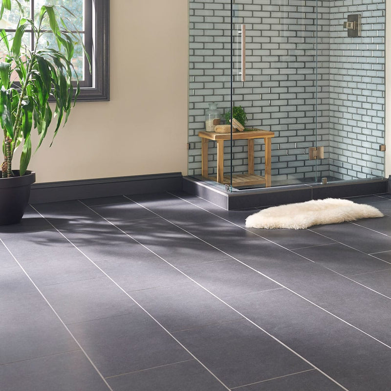 Dimensions Graphite 12"x24" Glazed Porcelain Floor And Wall Tile NDIMGRA1224-N product shot room view