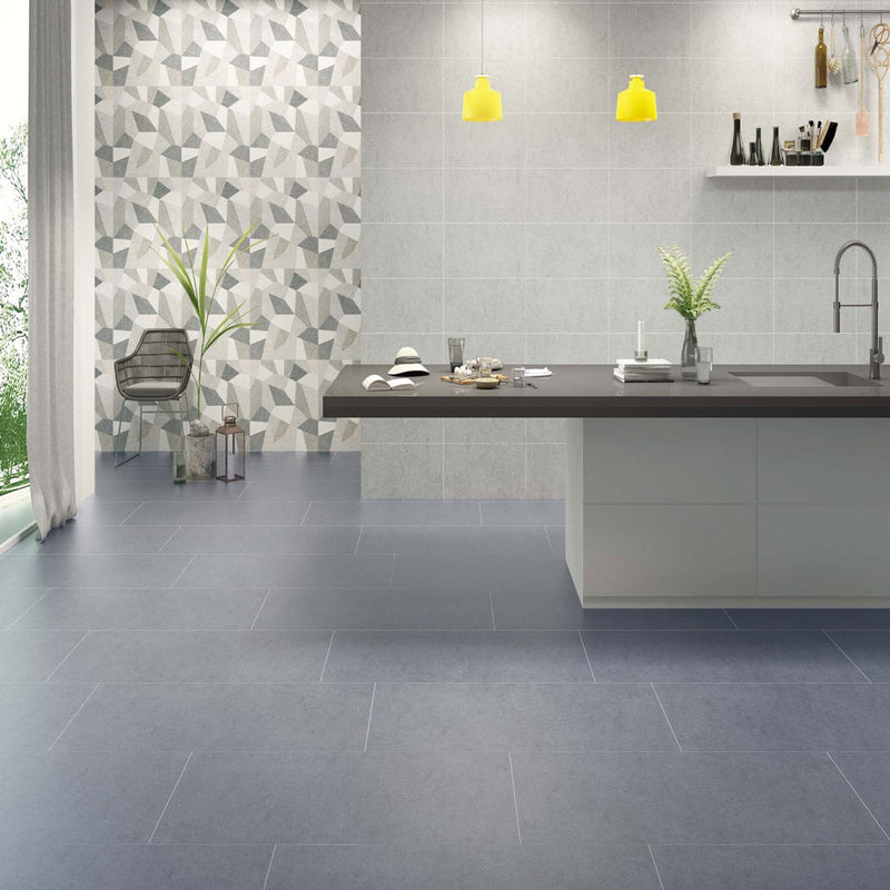 Dimensions Graphite 24"x48" Glazed Porcelain Floor And Wall Tile NDIMGRA2448-N product shot room view 2