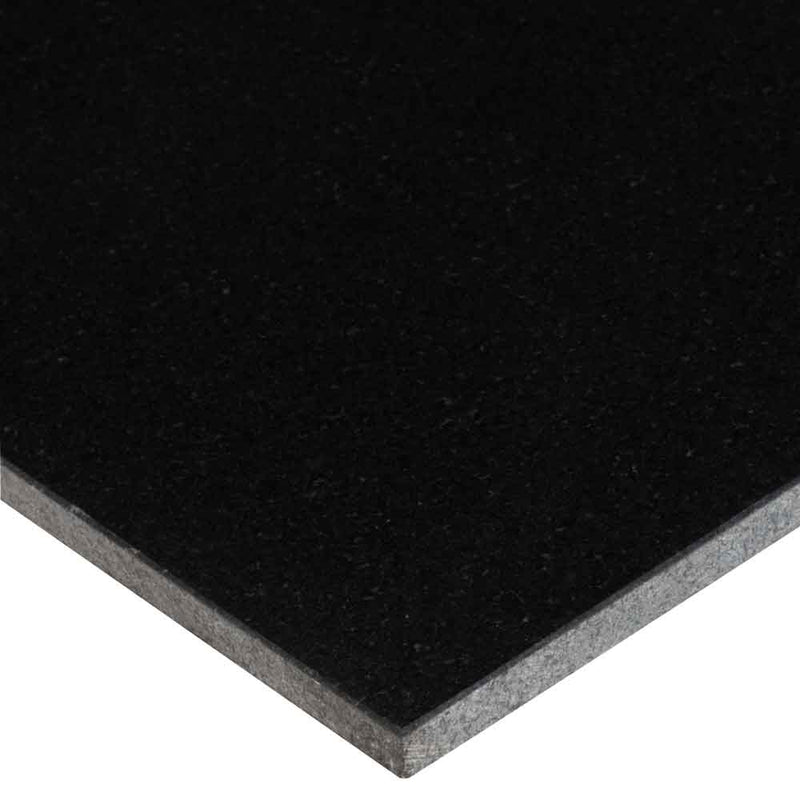 Premium black 18 in x 18 in polished granite floor and wall tile TPREMSUD1818 product shot profile view