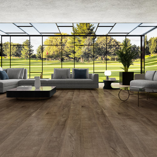 Laminate Hardwood 7.75" Wide, 72" RL, 12mm Thick Textured Summa Refined Brass Floors - Mazzia Collection product shot living view